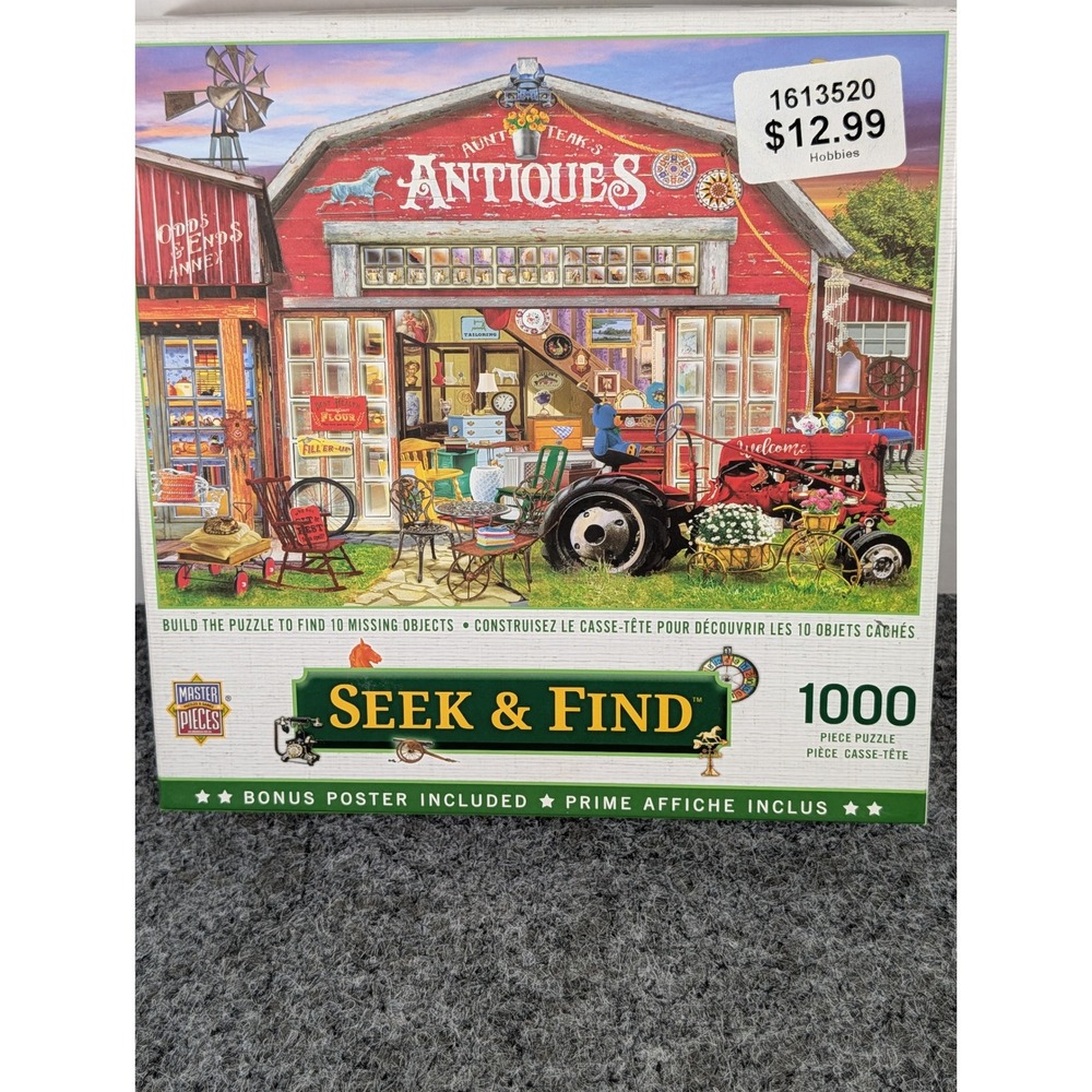 MasterPieces Seek & Find Aunt Teaks Antiques 1000 Piece Jigsaw Puzzle w/ Poster